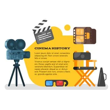 Vector flat style set of old cinema icon for online movies. Stock Illustration