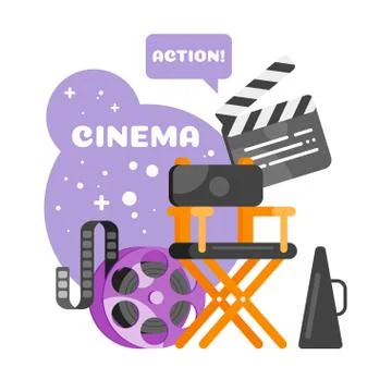 Vector flat style set of old cinema icon for online movies. Stock Illustration
