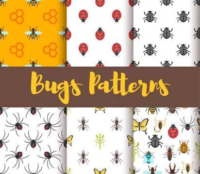 Vector flat style set of patterns with bug Stock Illustration