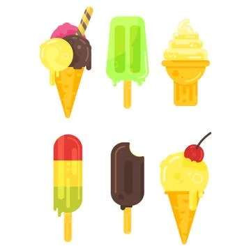 Vector flat style set of tasty colorful ice cream icon. Stock Illustration