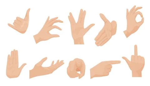 Vector flat style set of various human hands gestures. Different signs and Stock Illustration
