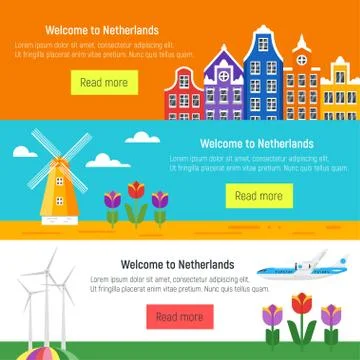 Vector flat style set of Welcome to Netherlands template for web banner or po Stock Illustration