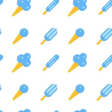 Vector flat style simple seamless pattern with ice cream Stock Illustration