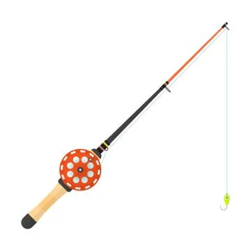 Vector flat style winter fishing rod illustration. Stock Illustration
