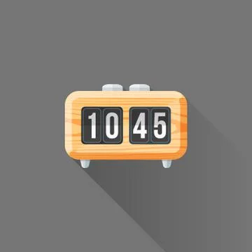 Vector flat style wood retro flip clock illustration icon. Stock Illustration