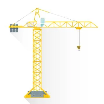 Vector flat style yellow tower building crane illustration icon. Illustrazione stock