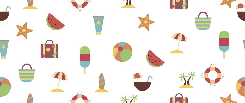 Vector flat summer background. Seamless pattern with palm tree, ice cream Stockillustratie