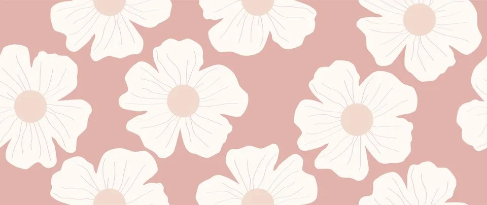 Vector flat summer background. Seamless pattern with delicate daisies and pink Stockillustratie
