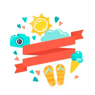 Vector flat summer banner with ribbon. Stock Illustration