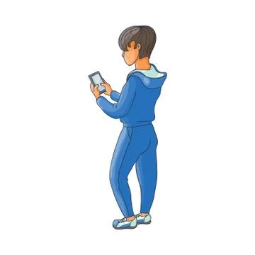 Vector flat teen boy using smartphone isolated イラスト素材