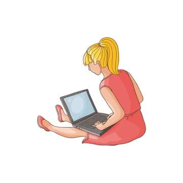Vector flat teen girl using tablet pc isolated Stock Illustration