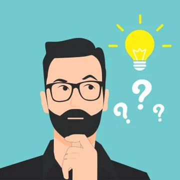 Vector Flat Thinking Man With Question Stock Illustration