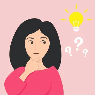 Vector Flat Thinking Woman Idea Stock Illustration