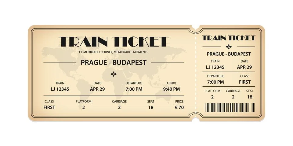 Vector flat train ticket template with passenger information and trip. Stock-Illustration