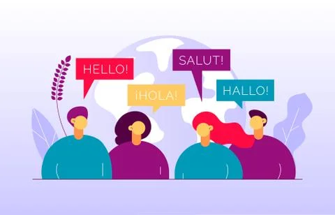 Vector flat translation concept of  big modern people,speaking different lang Stock Illustration