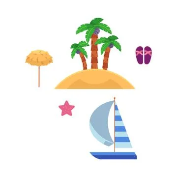 Vector flat travelling beach vacation symbols icon イラスト素材