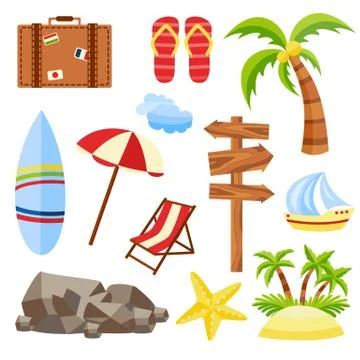 Vector flat travelling beach vacation symbols icon 스톡 일러스트