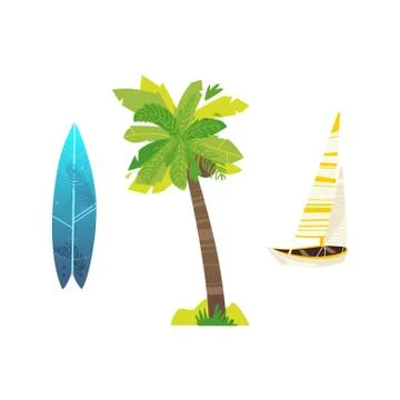 Vector flat travelling beach vacation symbols icon イラスト素材