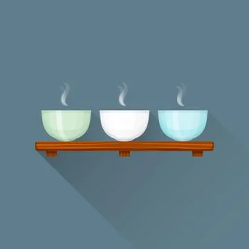 Vector flat triple Chinese tea cups on stand illustration icon. Stock Illustration