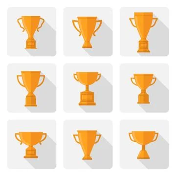 Vector flat trophy cup icons set Stock Illustration
