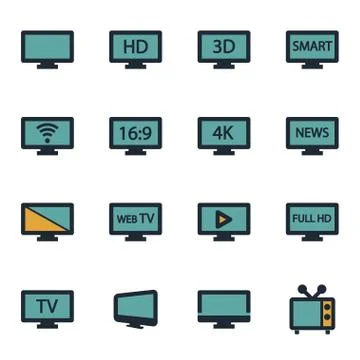 Vector flat tv icons set Stock Illustration