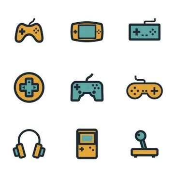 Vector flat video game icons set Stock Illustration