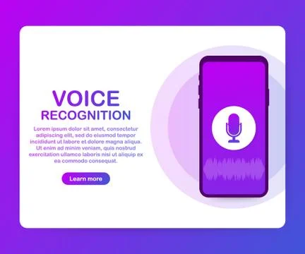 Vector flat voice recognition illustration. Landing page design. Smartphone s Stock Illustration