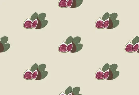 Vector flat wallpaper. Seamless illustration with a pattern of figs and its.. Illustrazione stock