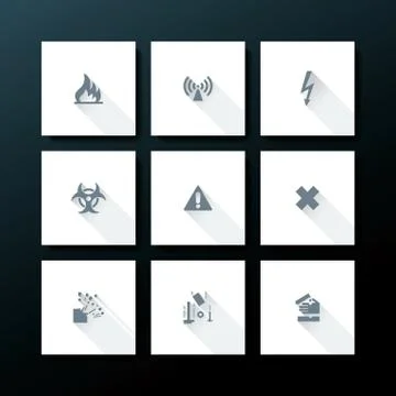 Vector flat warning icon set Stock Illustration