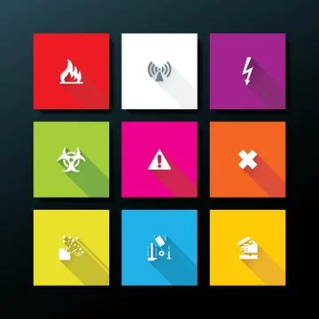 Vector flat warning icon set Stock Illustration