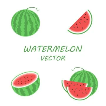 Vector flat watermelon icons set Stock Illustration