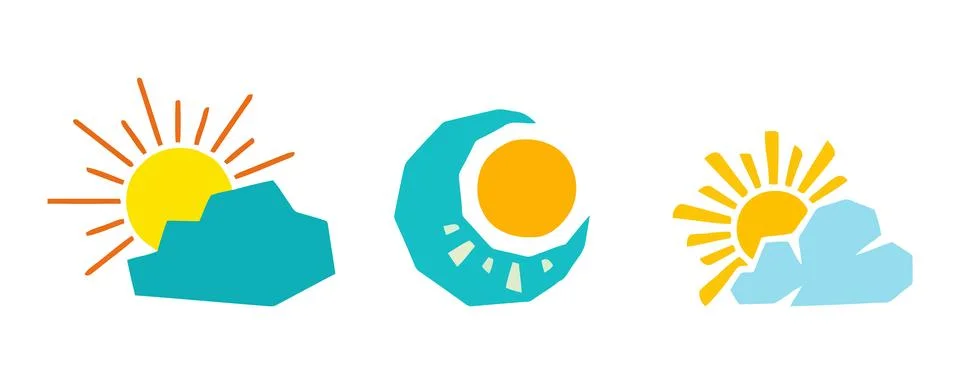 Vector of Flat weather icons set with sun and moon Stock Illustration
