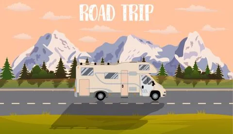 Vector flat web banner on the theme of Road trip, Stock-Illustration