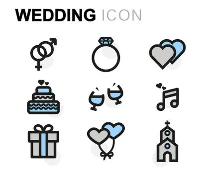 Vector flat wedding icons set Stock Illustration