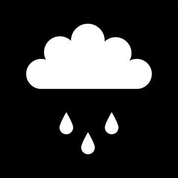 Vector flat white rain cloud icon on black background Stock Illustration