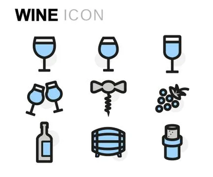 Vector flat wine icons set Illustrazione stock