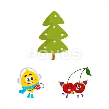 Vector flat winter fuits and symbols icon set Stock Illustration
