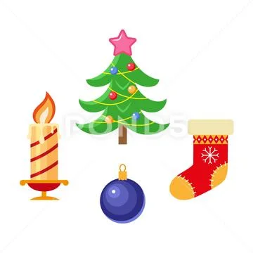 Vector flat winter holiday christmas symbols set Stock Illustration