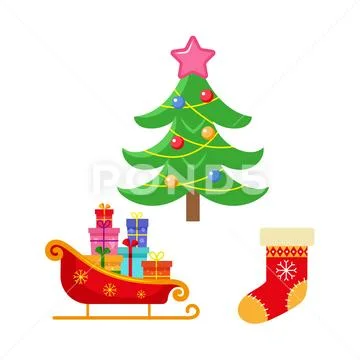 Vector flat winter holiday christmas symbols set Stock Illustration