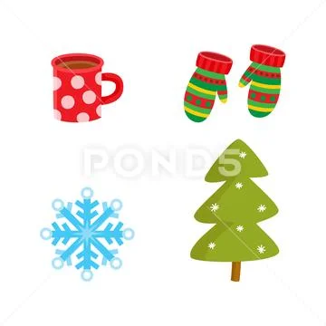 Vector flat winter symbols icon set Stock Illustration