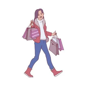 Vector flat woman with present gift boxes Stock Illustration