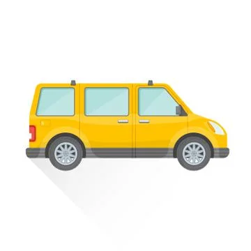 Vector flat yellow van car body style illustration icon. Stock Illustration