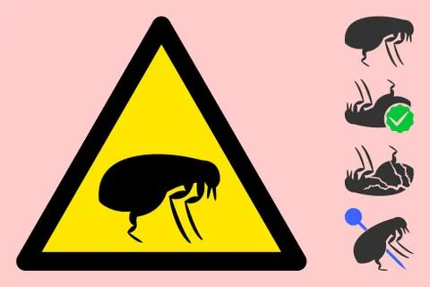 Vector Flea Warning Triangle Sign Icon Stock Illustration