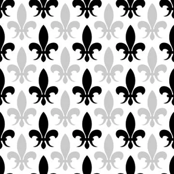 Vector fleur de lis seamless pattern in black and white Stock Illustration