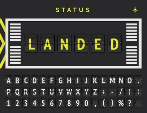 Vector Flip font announces that flight is landed. Flight departure banner in Stock Illustration