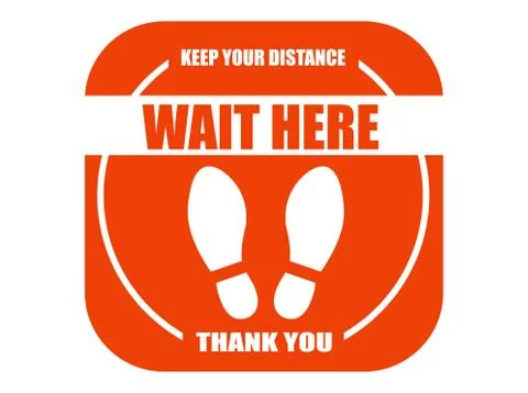 Vector of a floor sticker sign with warning and social distancing reminder fo Stock Illustration
