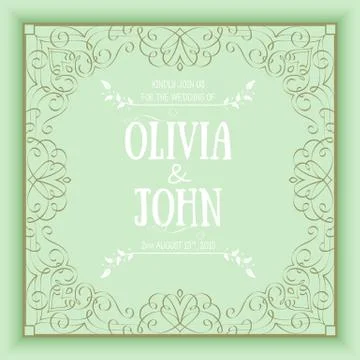Vector floral and geometric monogram frame on green background. Elegant invit Stock Illustration