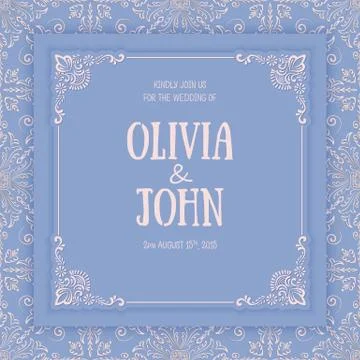 Vector floral and geometric monogram frame on damask background. Elegant invi Stock Illustration
