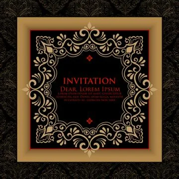 Vector floral and geometric monogram frame on damask background. Elegant invi Stock Illustration