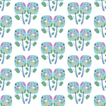 Vector Floral Art Repeat Pattern With Blue Flowers And Multicolor Flecks 스톡 일러스트